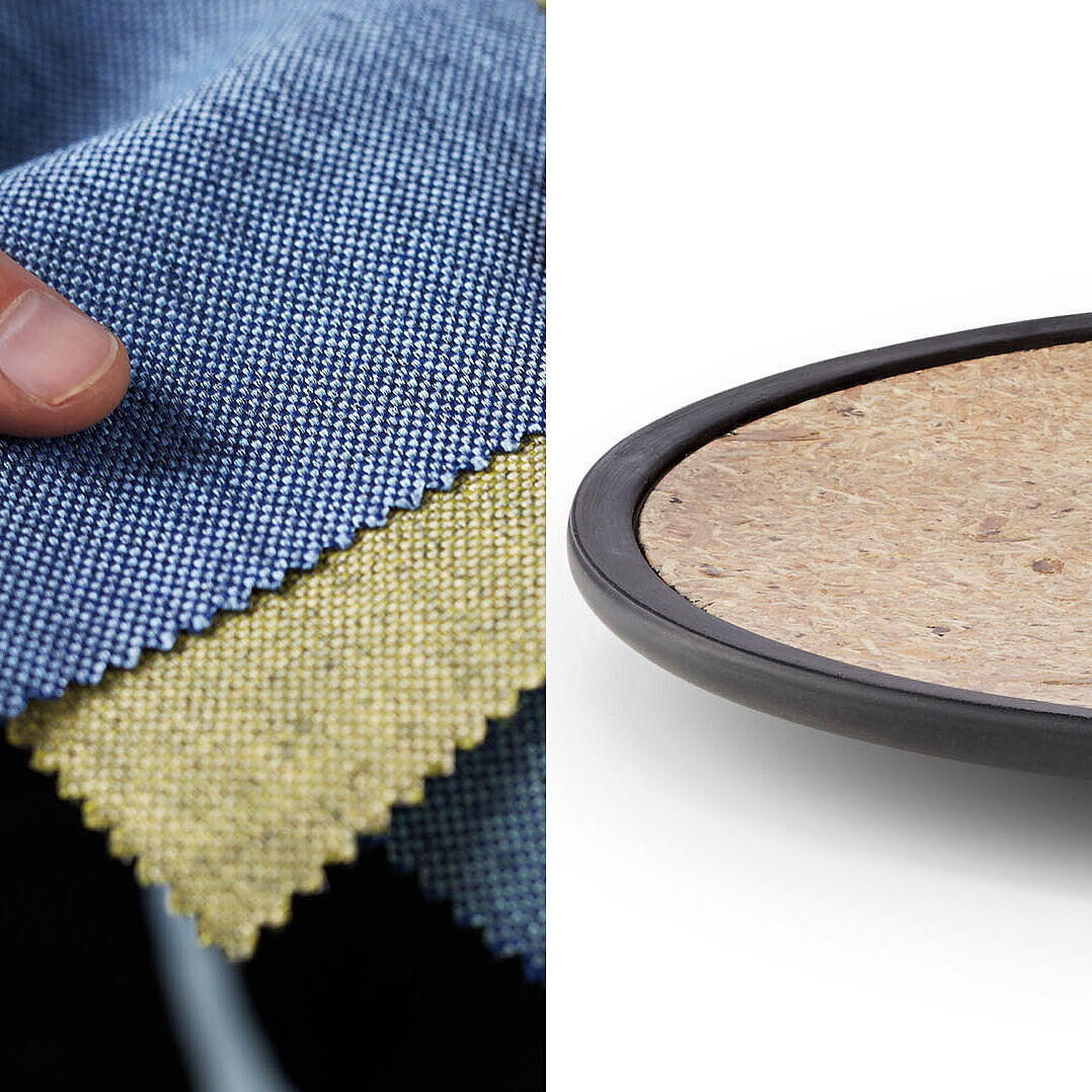 Fabric patterns that can be felt. A semicircular base plate as a cut-out